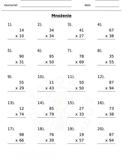 Generator kart pracy: mnożenie 3