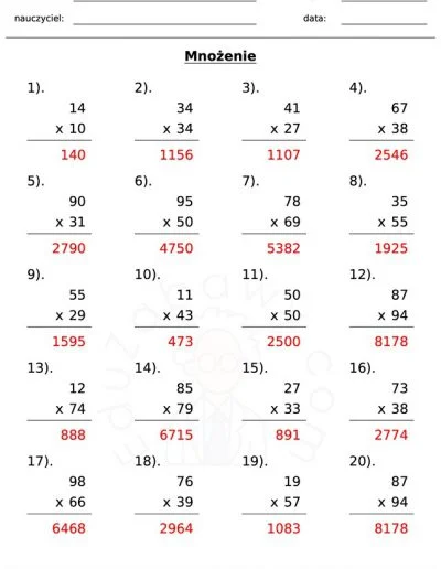 Generator kart pracy: mnożenie 4