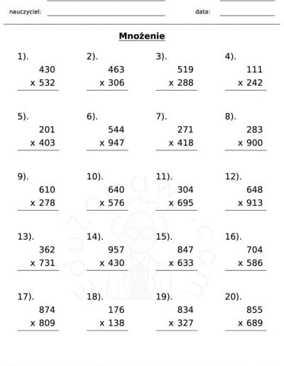 Generator kart pracy: mnożenie 5