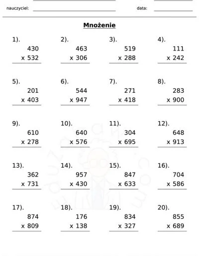 Generator kart pracy: mnożenie 5