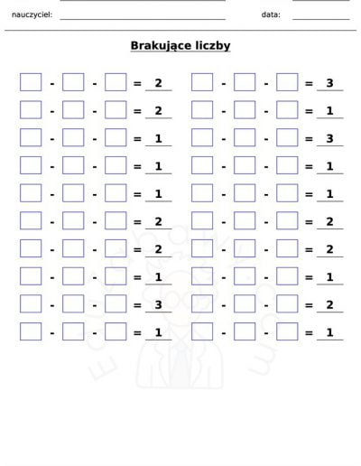 Generator kart pracy: Brakujące liczby 3