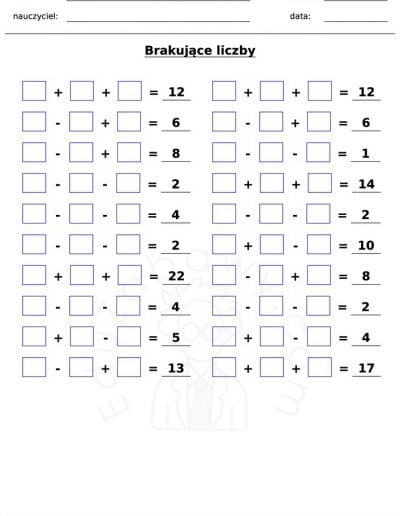 Generator kart pracy: Brakujące liczby 4