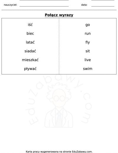 Generator kart pracy: Dopasowywanie 2