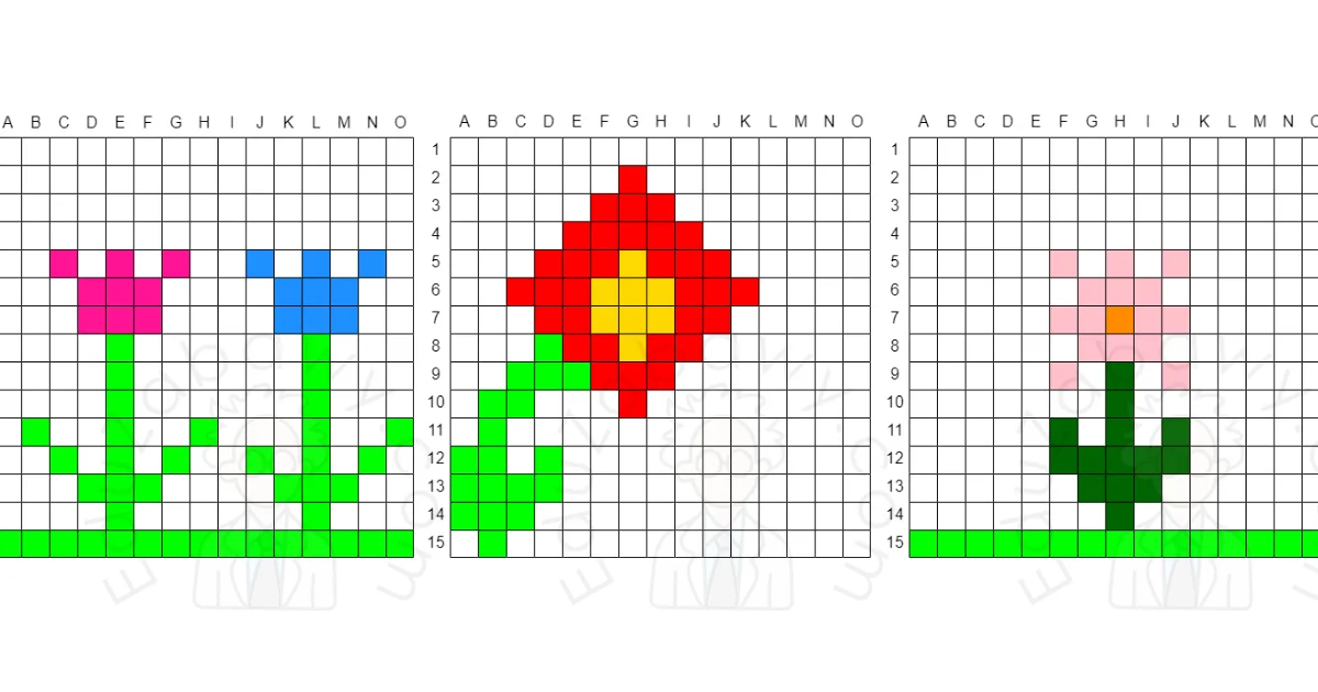 Karty pracy: Kodowanie: Dyktando graficzne: Kwiaty