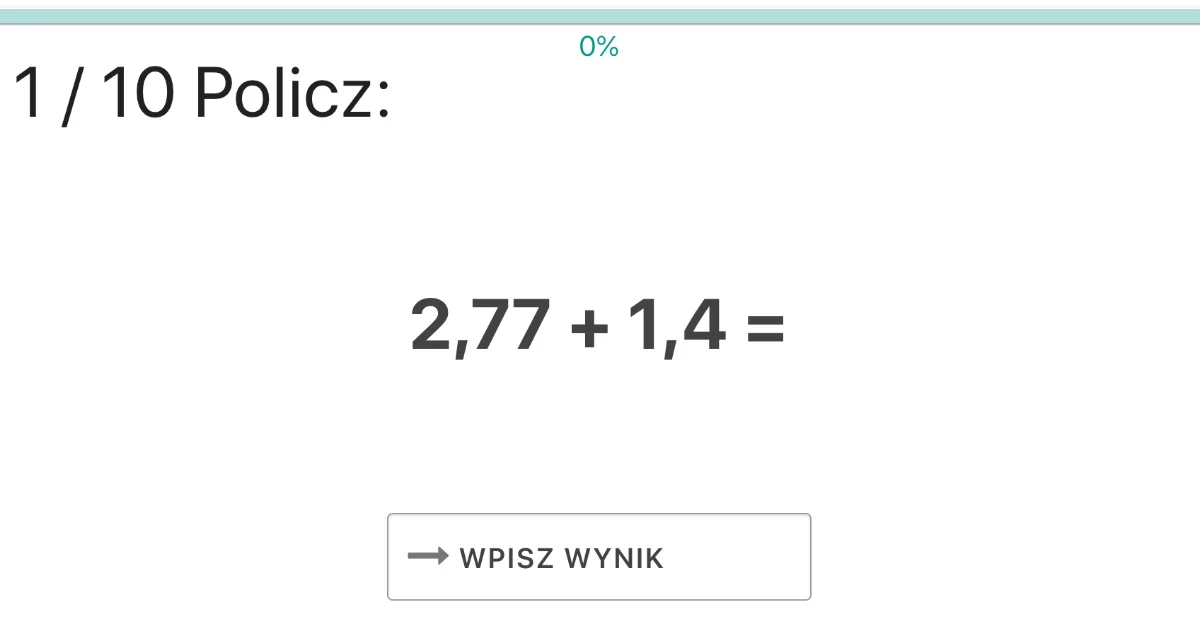 Quiz: Dodawanie ułamków dziesiętnych
