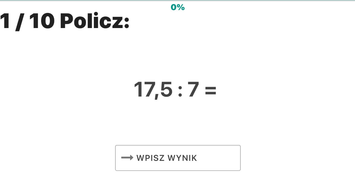 Quiz: Dzielenie ułamków dziesiętnych