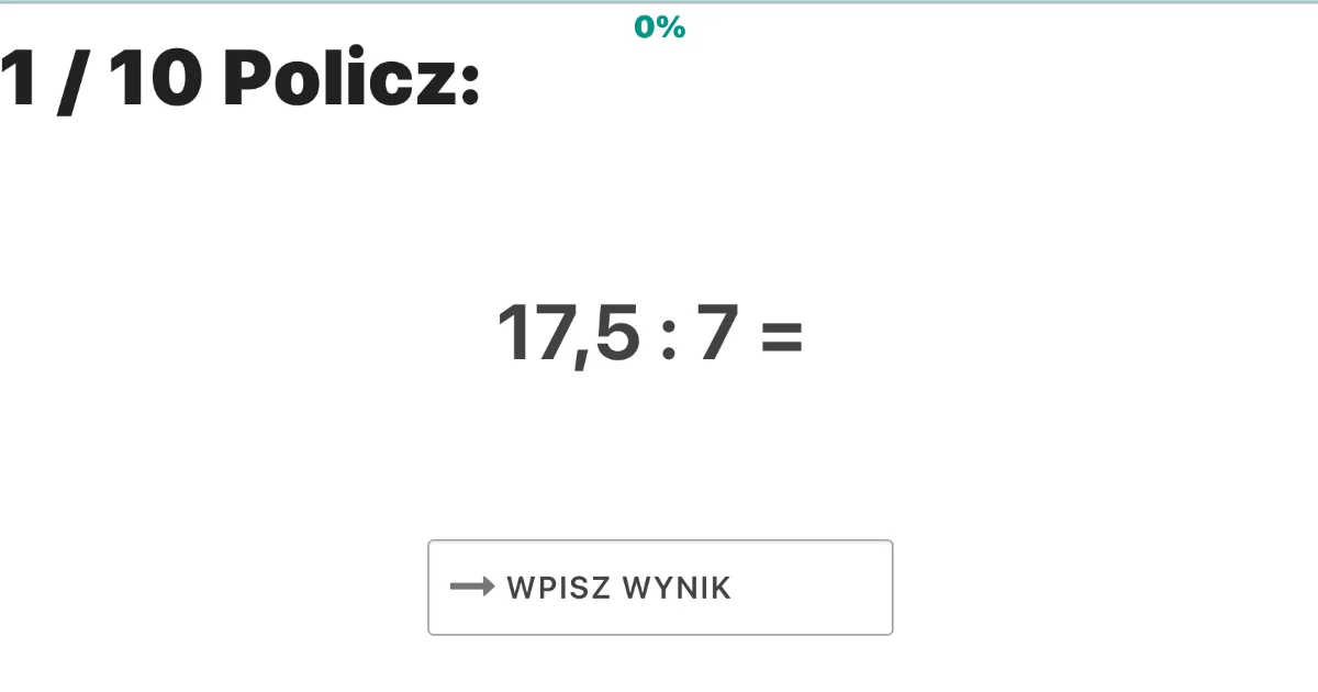 Quiz: Dzielenie ułamków dziesiętnych
