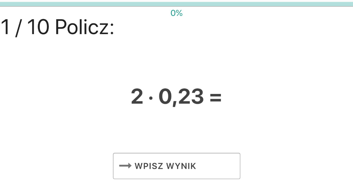 Quiz: Mnożenie ułamków dziesiętnych przez liczbę