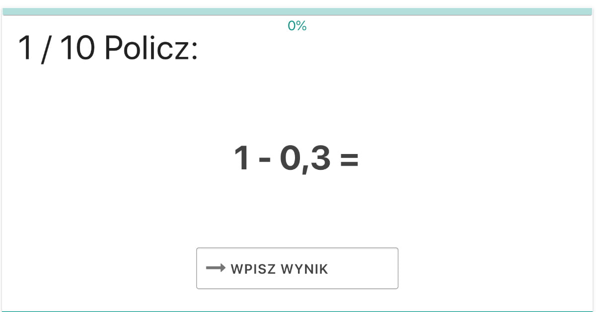 Quiz: Odejmowanie ułamków dziesiętnych