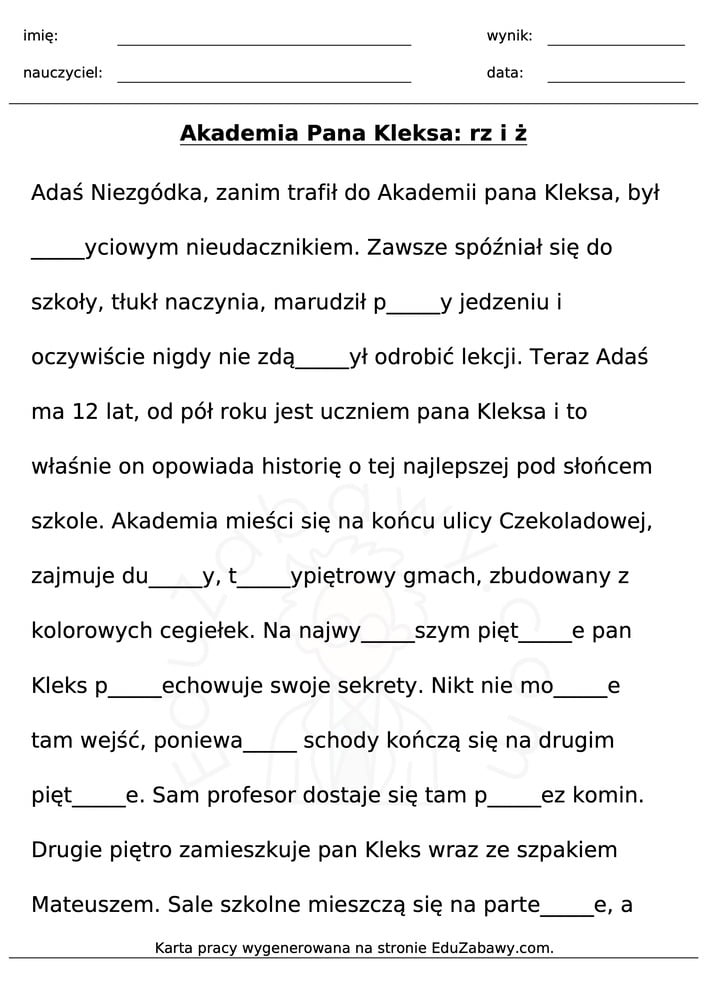 Tekst Z Lukami Do Uzupełnienia Darmowy generator dyktand i ćwiczeń z lukami - pobierz PDF