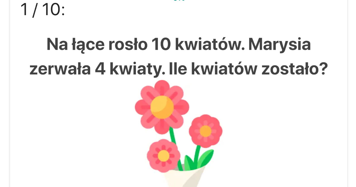 Quiz: Dodawanie i odejmowanie do 20 zadania z treścią