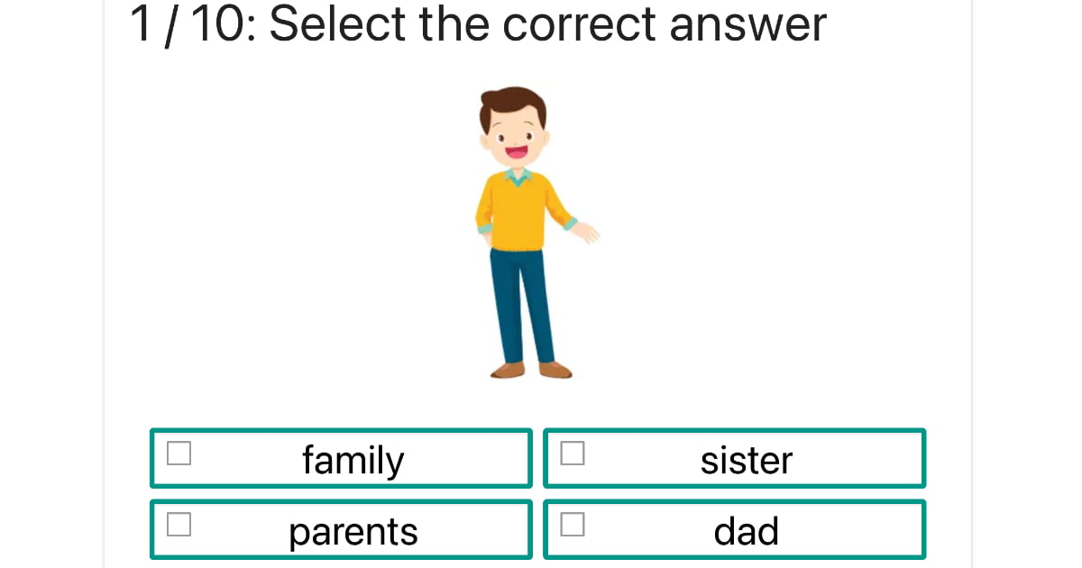 Ćwiczenie na angielskie słownictwo: Nazwij członków rodziny / Name family members (select)