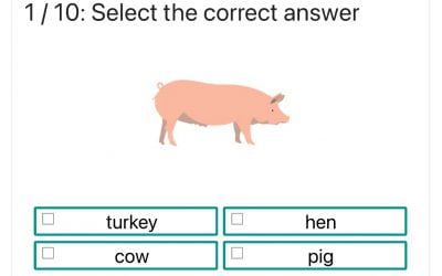 Quiz na angielskie słownictwo: Nazwij zwierzę hodowlane / Name the farm animal (select)