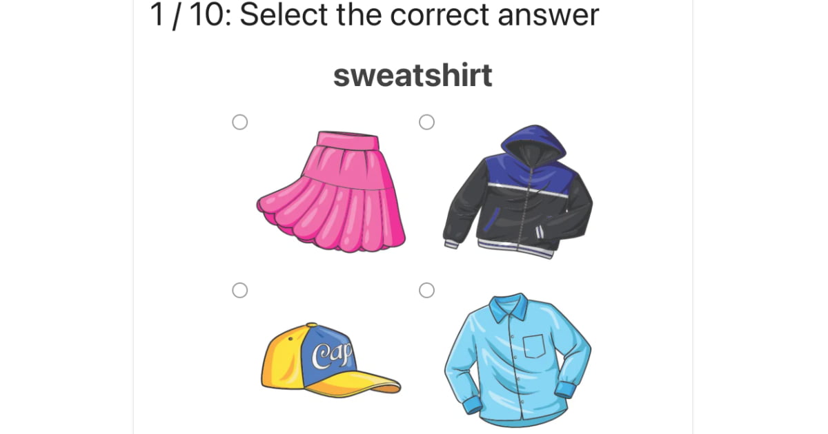 Ćwiczenie na angielskie słownictwo: Zaznacz ubranie / Select clothes