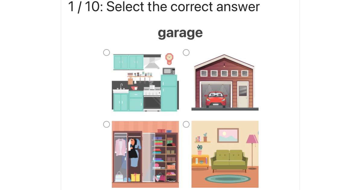 Ćwiczenie na angielskie słownictwo: Zaznacz pomieszczenie / Select the room