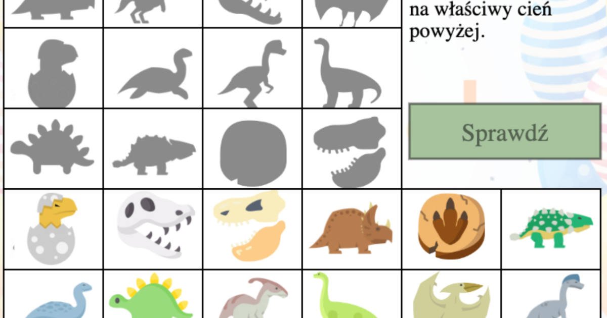 Gra: Dopasuj cienie: Dinozaury