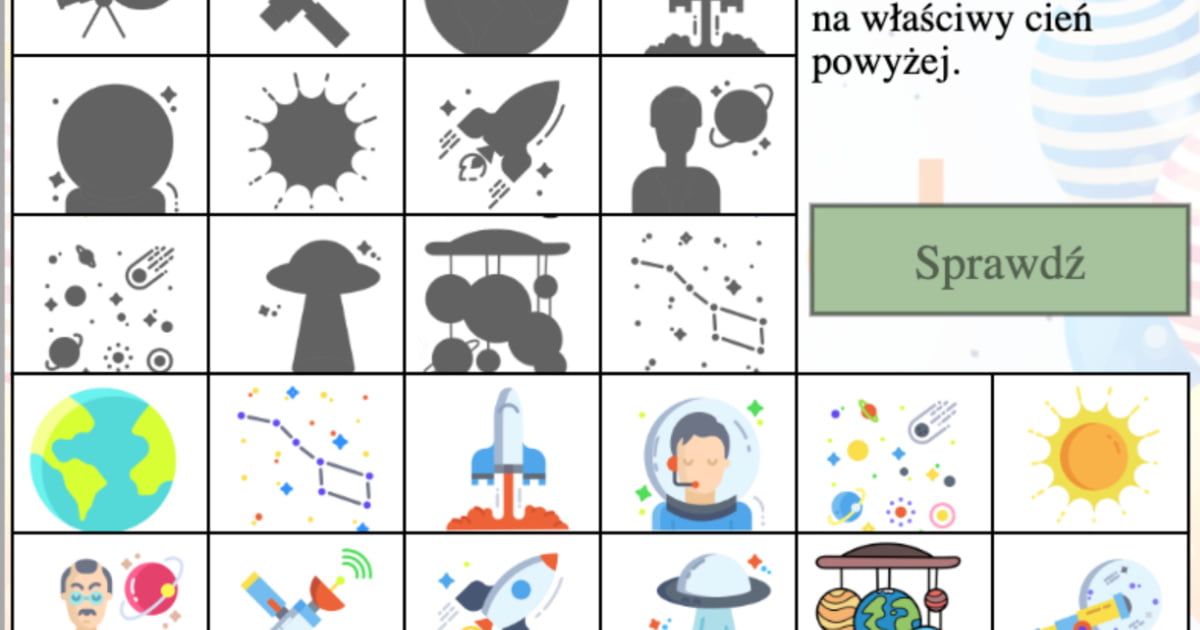 Gra: Dopasuj cienie: Kosmos