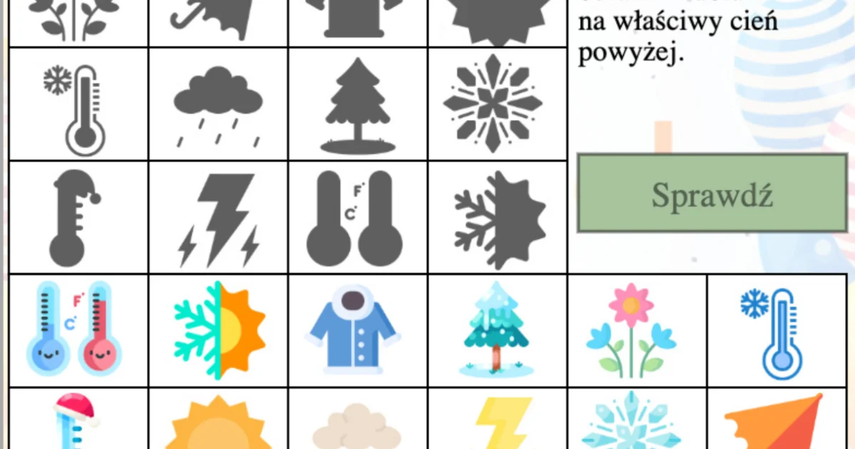 Gra: Dopasuj cienie: Pogoda i pory roku