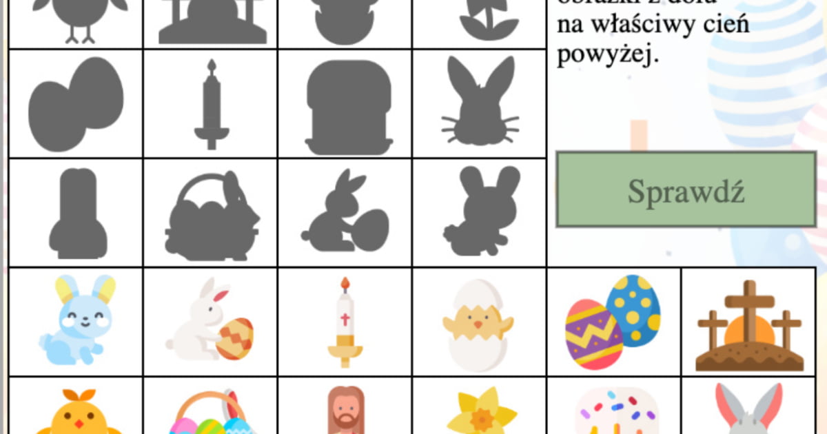 Gra: Dopasuj cienie: Wielkanoc