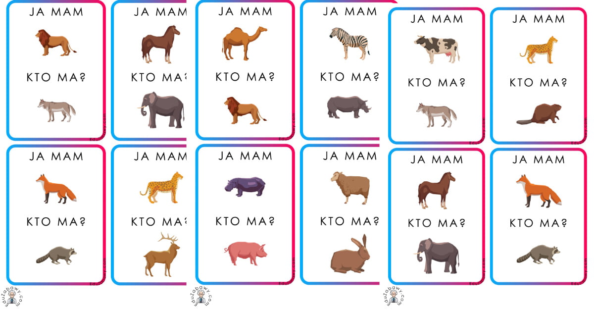 Quiz O Zwierzętach Dla Dzieci Ja mam, kto ma? Zwierzęta karty pracy i gry do druku w PDF dla dzieci