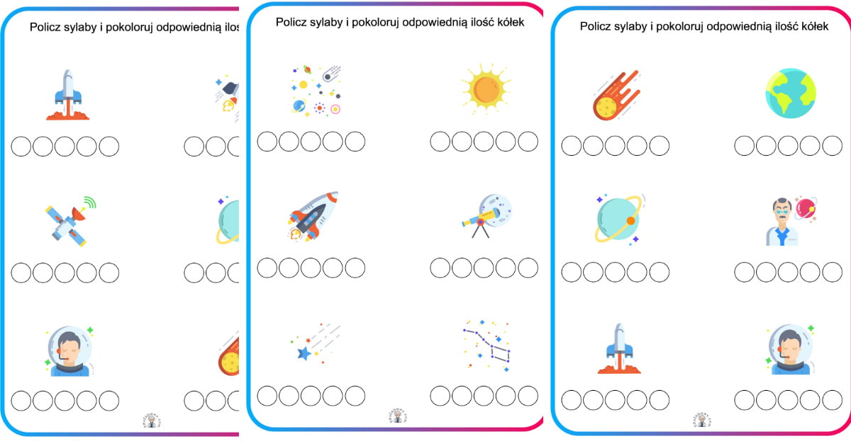 Karty pracy: Policz sylaby: Kosmos