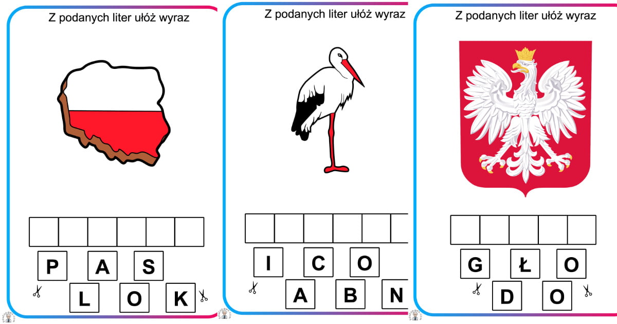 Karty pracy: Ułóż wyraz z liter: Patriotyczne