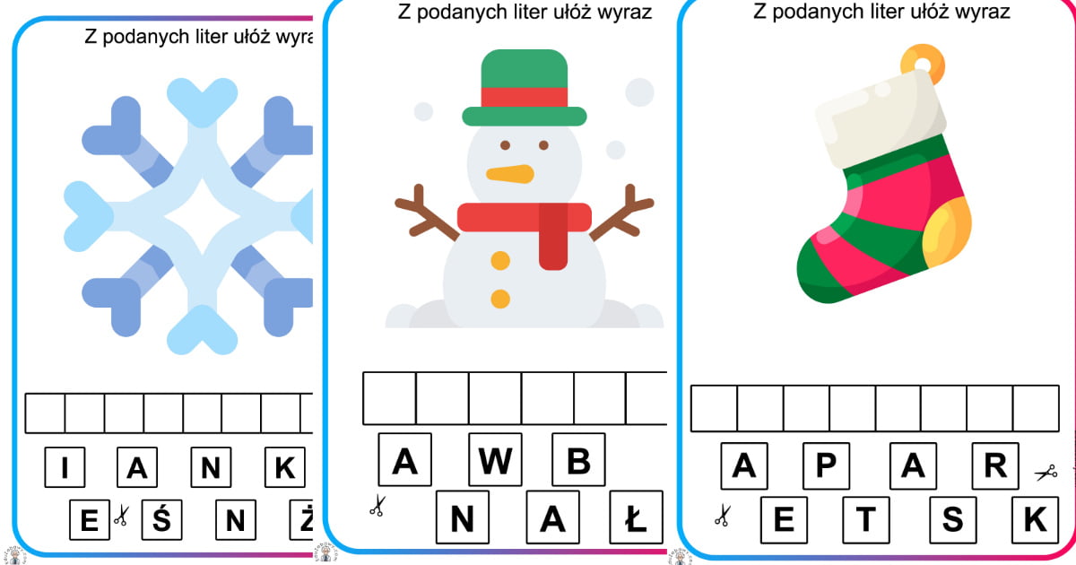 Karty pracy: Ułóż wyraz z liter: Boże Narodzenie