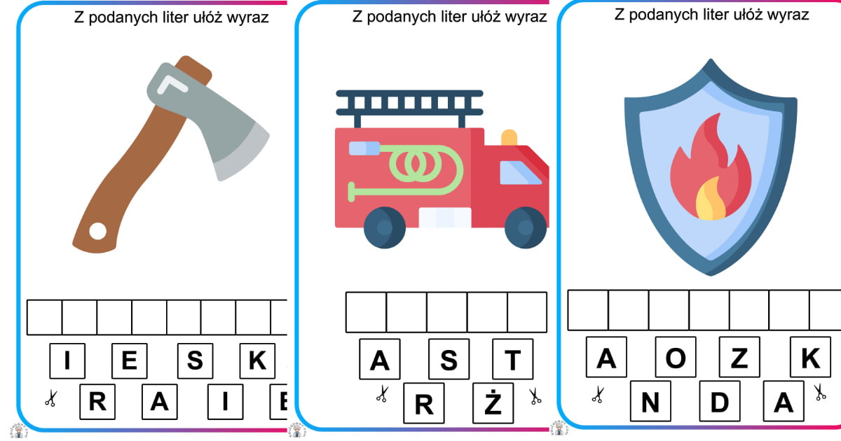 Karty pracy: Ułóż wyraz z liter: Dzień Strażaka
