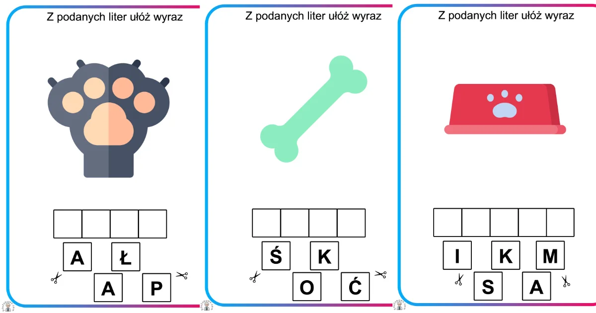 Karty pracy: Ułóż wyraz z liter: Dzień Kundelka