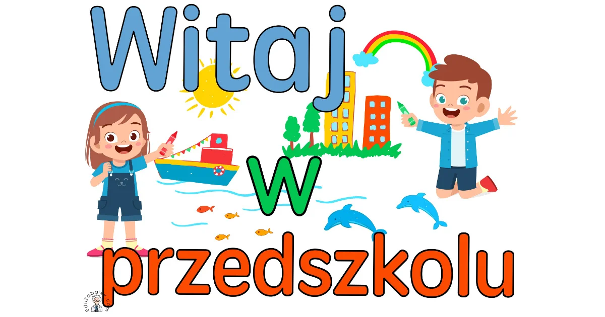 Plakat A4 i XXL do druku: „Witaj w przedszkolu” z dziećmi