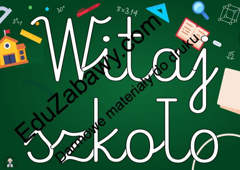 Plakat "Witaj szkoło!" zielony do druku za darmo A4 i XXL