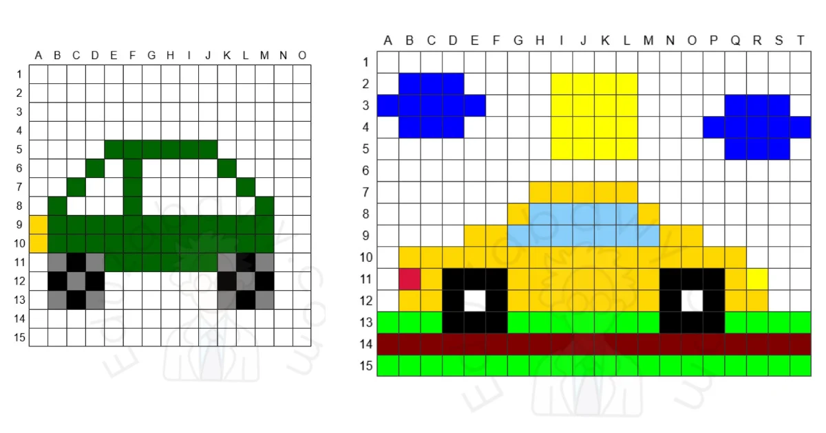 Karty pracy: Kodowanie: Dyktando graficzne: Auta
