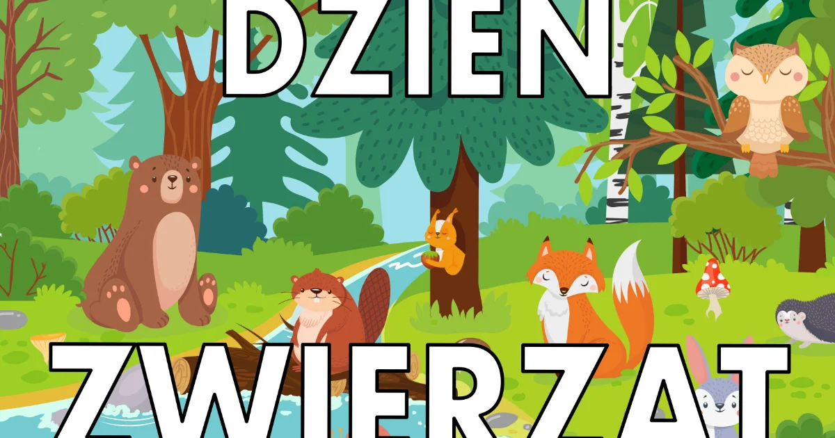 Plakat do druku: na Dzień Zwierząt A4 i XXL: Ze zwierzętami leśnymi