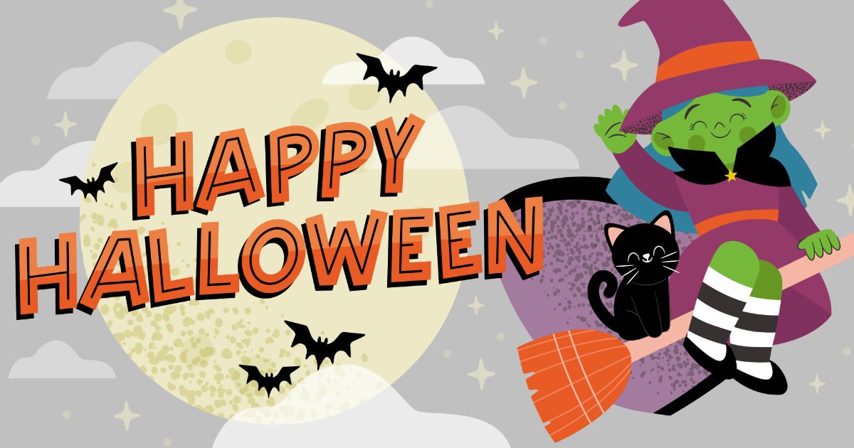 Plakat do druku na Halloween A4 i XXL: Z czarownicą