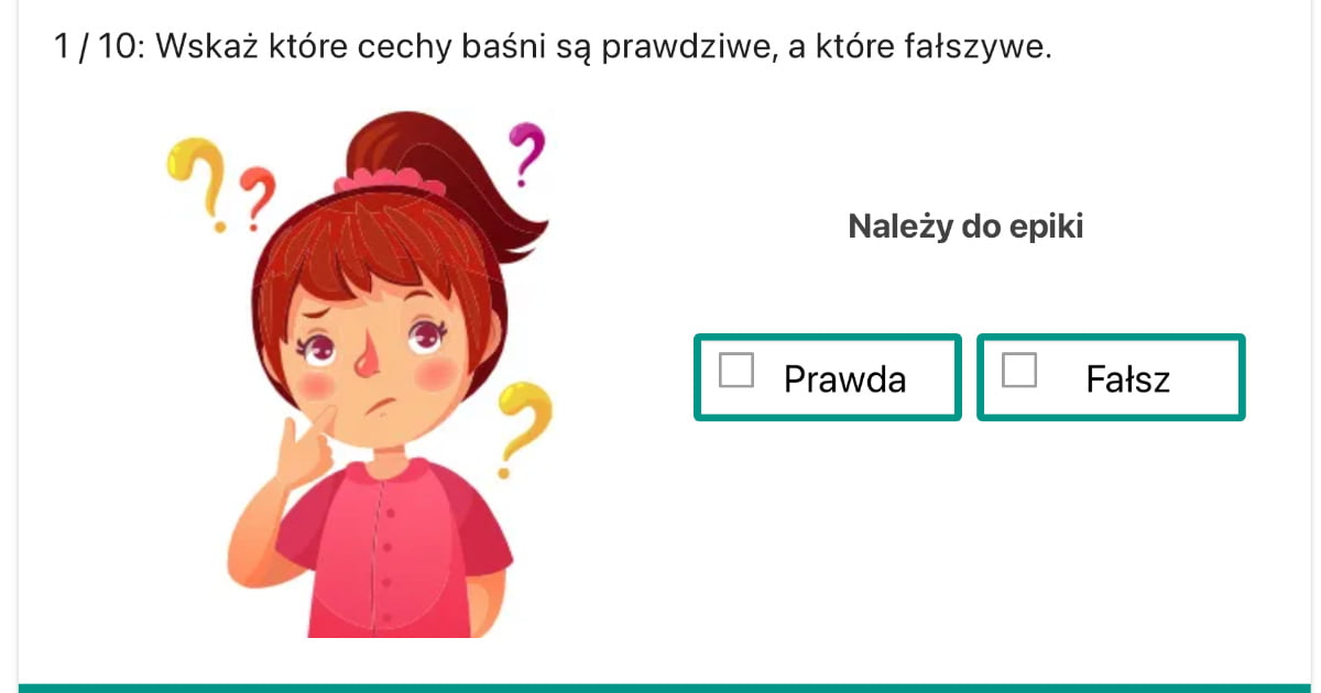 Quiz: Gatunki literackie: Baśń