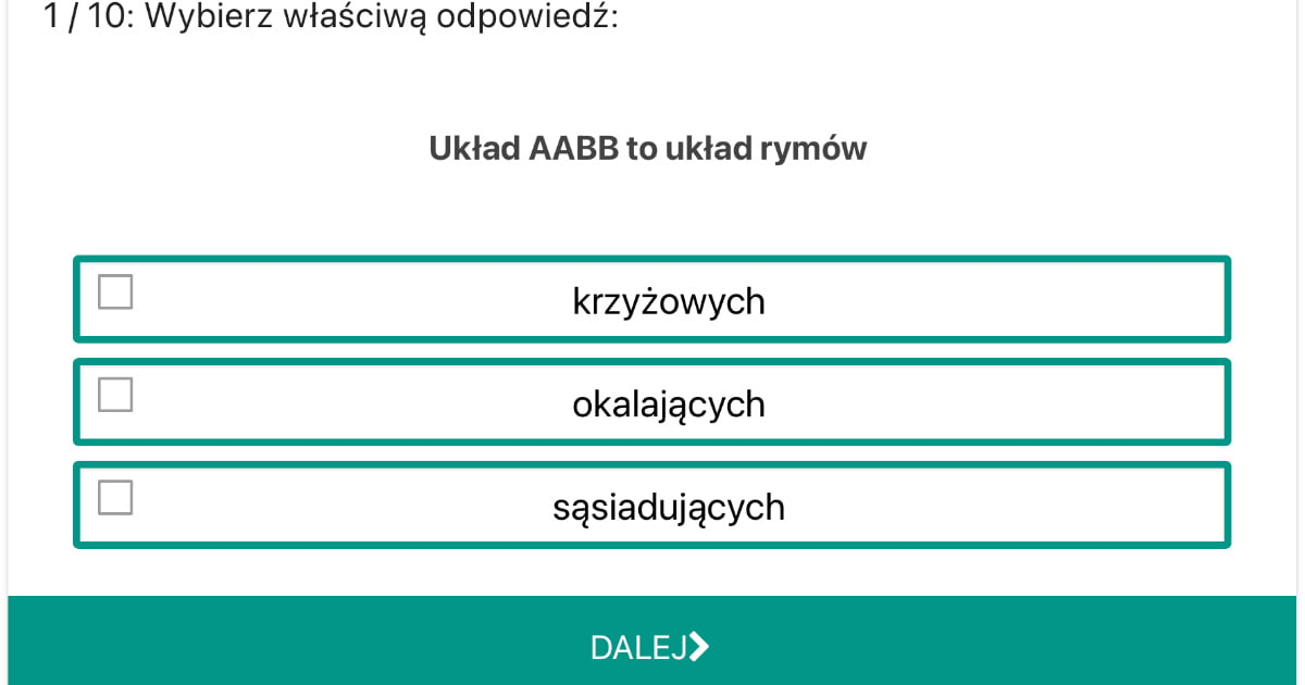 Quiz: Metafora, epitet, porównanie, personifikacja, rym