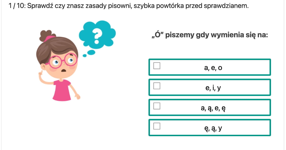 Ćwiczenie ortograficzne: Zasady pisowni wyrazów z „Ó” i „U”