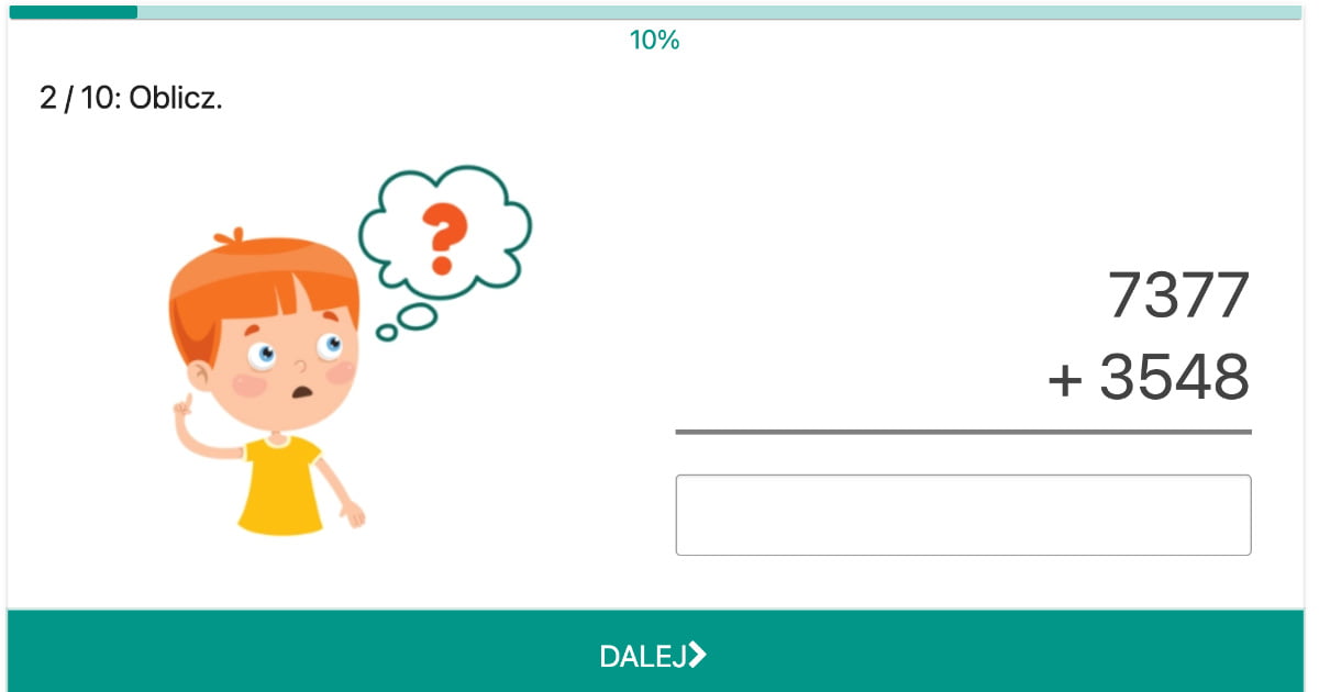 Quiz: Dodawanie pisemne dwóch liczb