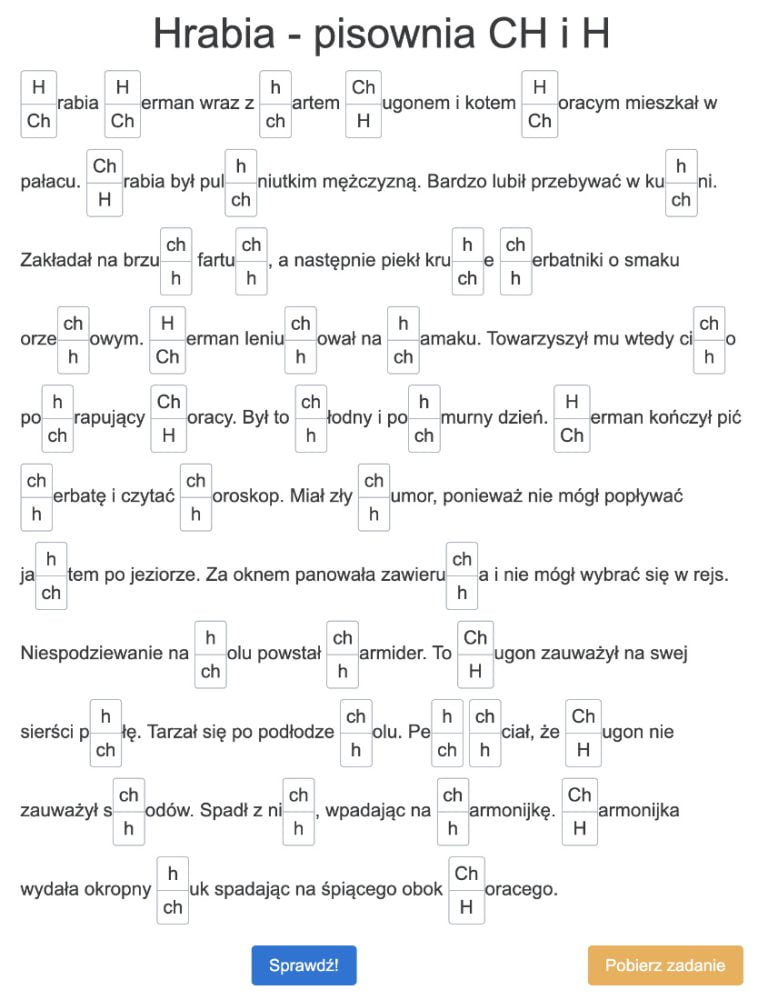 Trudne Dyktando Online "Hrabia" Na Pisownię CH I H Dla Klas 3, 4, 5