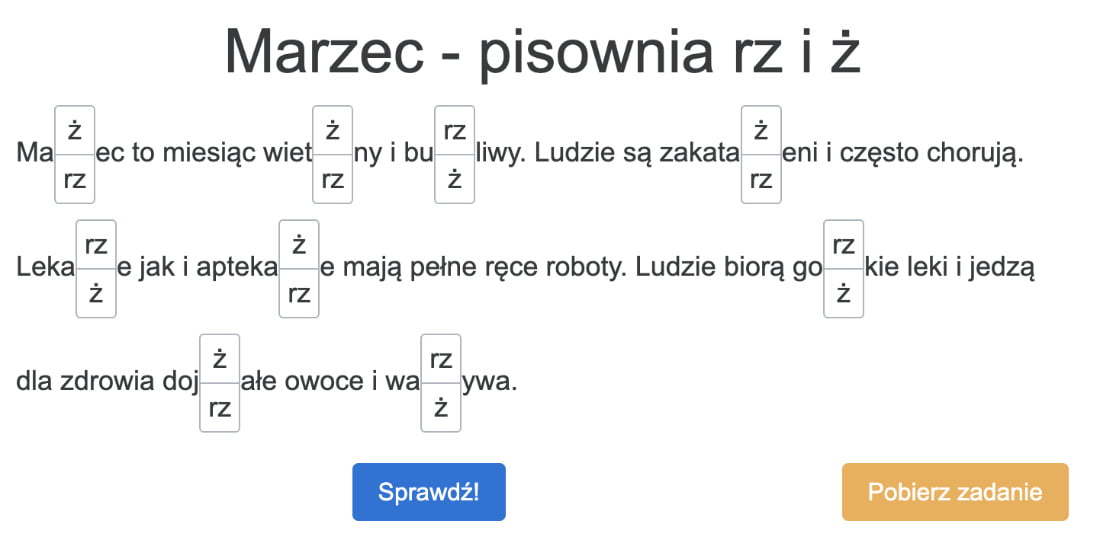 Dyktando: Marzec - pisownia RZ i Ż (krótkie/szybkie dyktando)