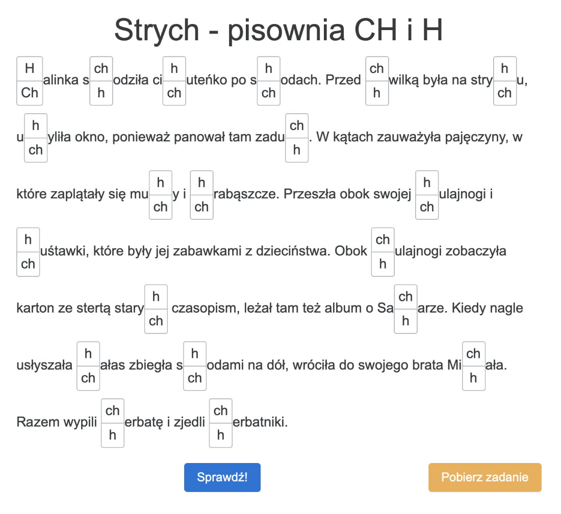 Dyktando: Strych - pisownia CH i H