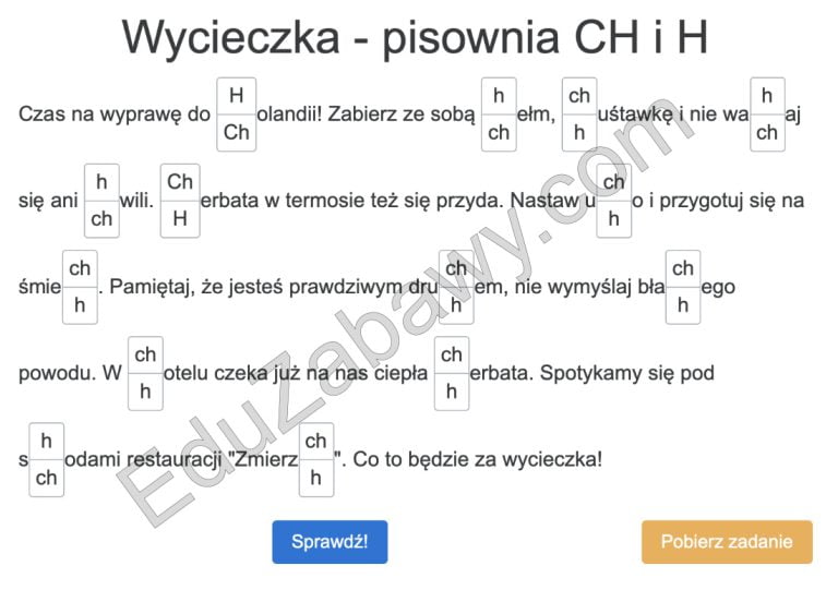 Dyktando online "Wycieczka" na pisownię CH i H dla klas 3, 4, 5