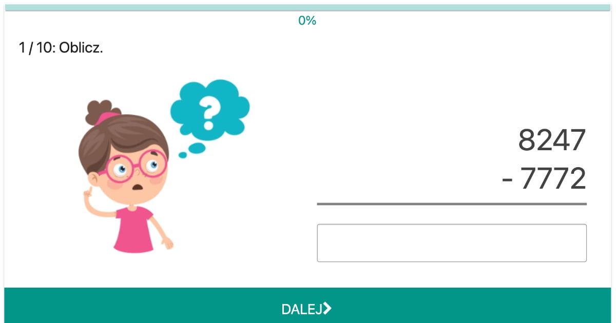 Quiz: Odejmowanie pisemne – łatwe