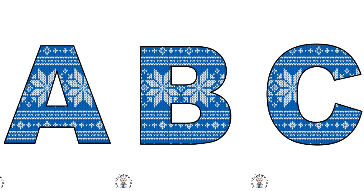 Wielkie litery: wzór w niebieski sweterek