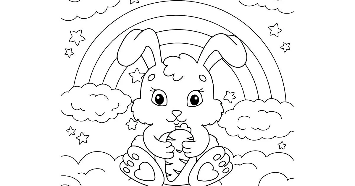 Kolorowanki online: Zajączek wielkanocny z tęczą