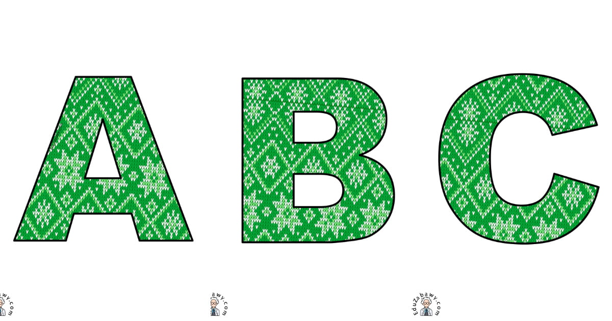 Wielkie litery: wzór w zielony sweterek