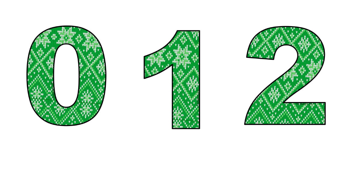 Cyfry z zielonym zimowym sweterkiem