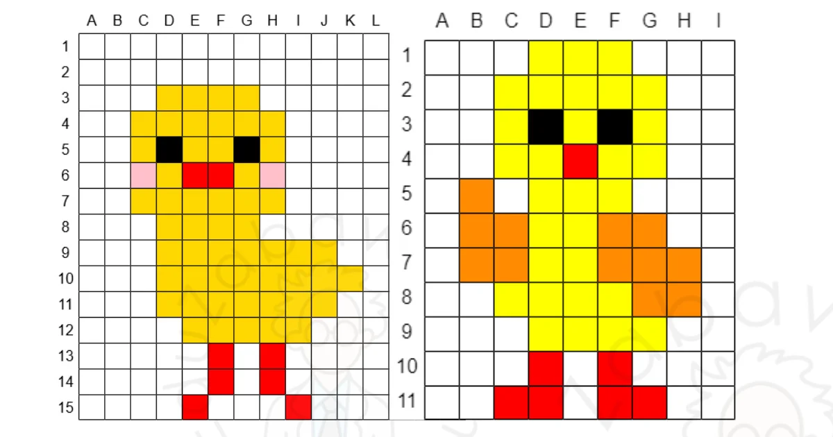 Karty pracy: Kodowanie: Dyktando graficzne: Kurczaczek wielkanocny