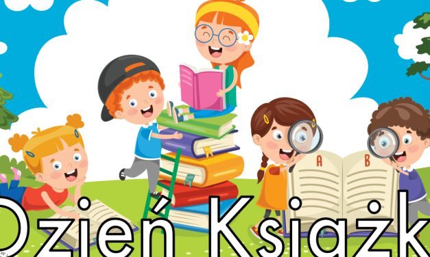 Plakat na Dzień Książki z czytającymi dziećmi