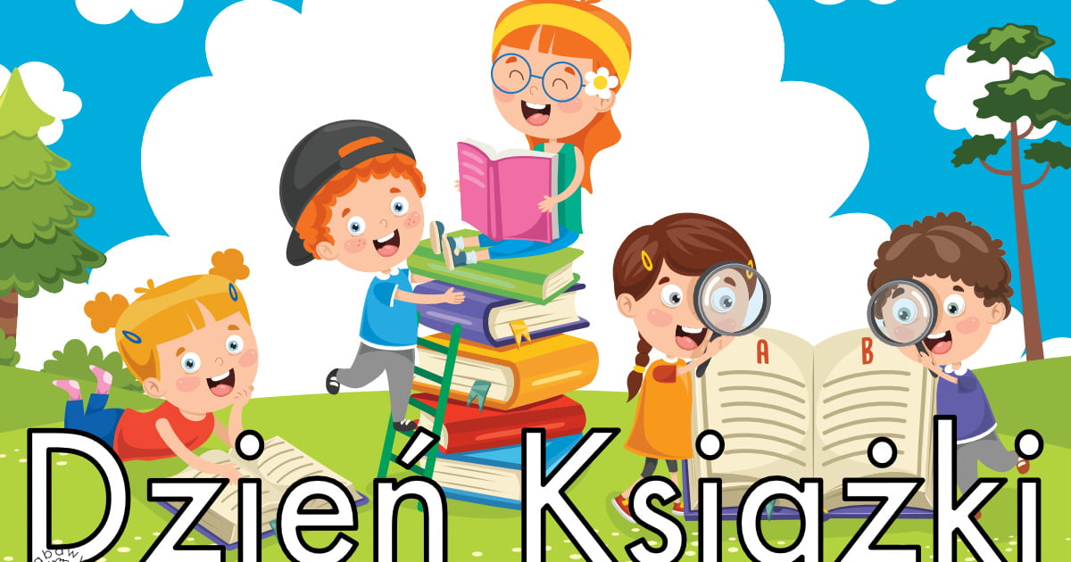 Plakat na Dzień Książki z czytającymi dziećmi